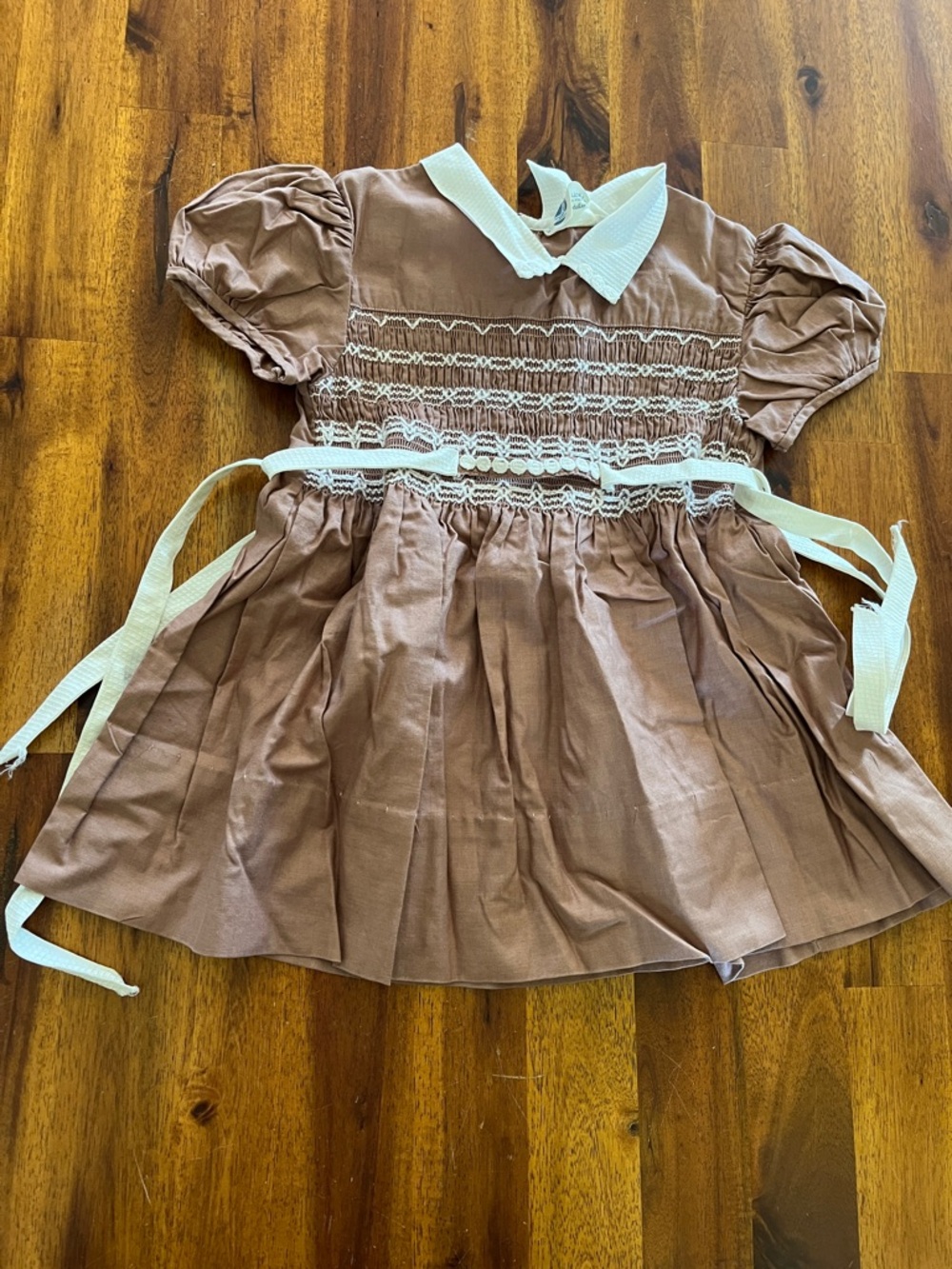 Vtg Honeysuckle Toddler Brown Smocked Dress W/Collar Sz 2 #8781 MCM 60s